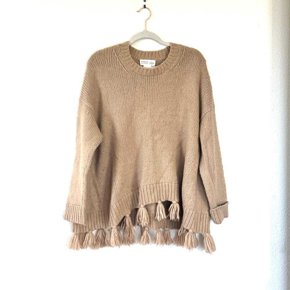 Kate Spade Broome Street Alpaca Tassel Sweater Warm Caramel Beige Wool M $348 - Picture 2 of 9